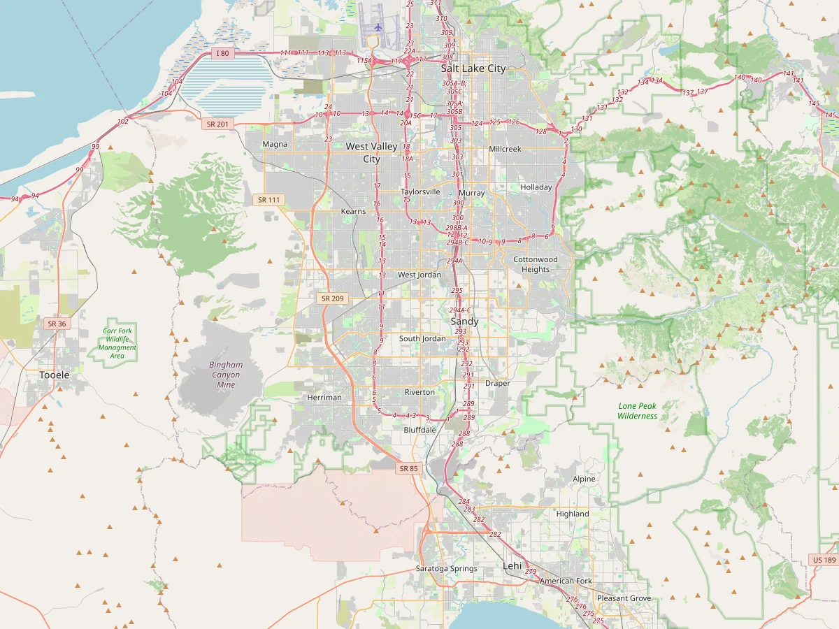 Map of Echelon's mobile detailing service area from Salt Lake City to Lehi